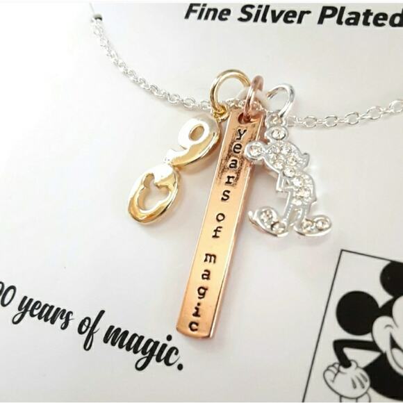 Disney Mickey Mouse Hidden Mickey Silver Plated Necklace 90 Years of Magic NWT - Picture 3 of 8